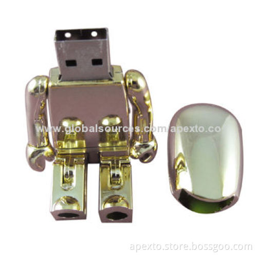 Golden Robot USB Flash Drives, Made of Metal Material, w/8GB, Supports USB2.0 Interface